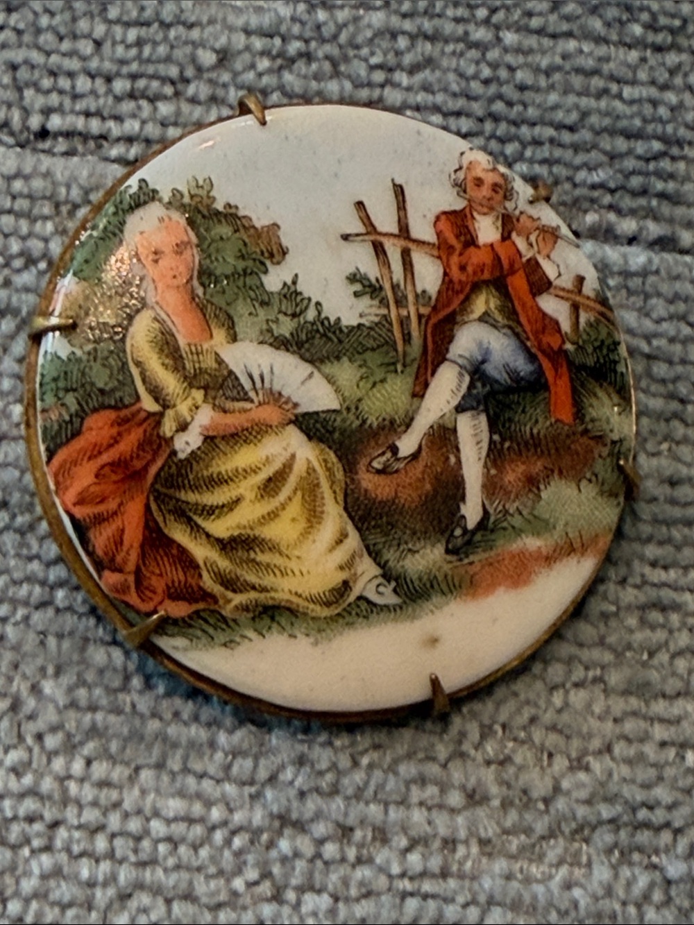 Vintage Large Ceramic Courting Couple Brooch Pin